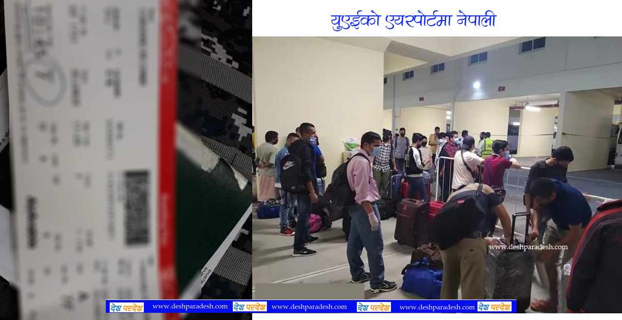 युएईको एयरपोर्टमा बोर्डिंग पास लिएर उडान पर्खदै नेपालीहरु